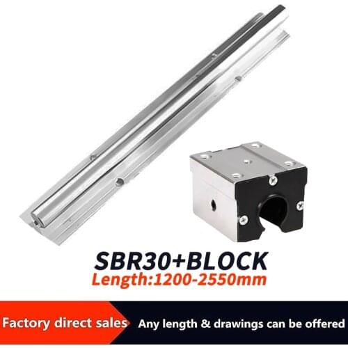 1 set of SBR30 1200mm 1250 1300 1350 1400 1450 1500 1550 1600 2550mm and SBR30UU bearing slider block dustproof or cnc router