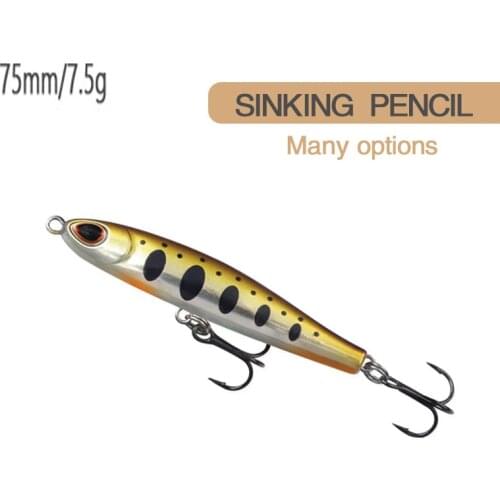 1PCS Classic Sinking Pencil Fishing Lure 75mm 7.5g High Quality Tackle Wobblers Hard Bait Crankbait with 2# Hooks Peche Isca