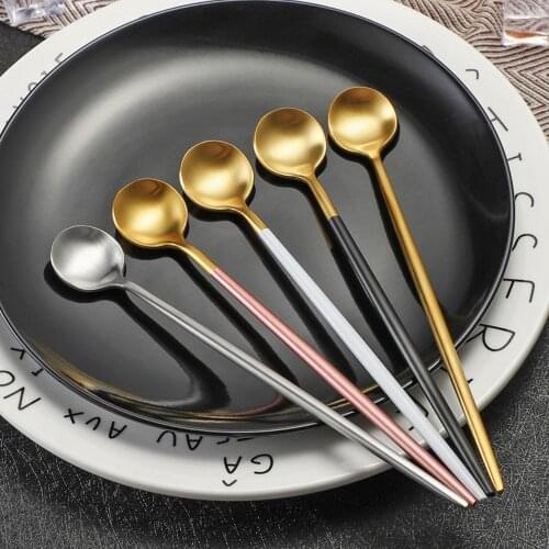 1 Pc New Stainless Steel Coffee Spoon Gold Long Handle Colorful Coffee Dessert Scoops Tea Spoon Kitchen Gadget Tool Tableware