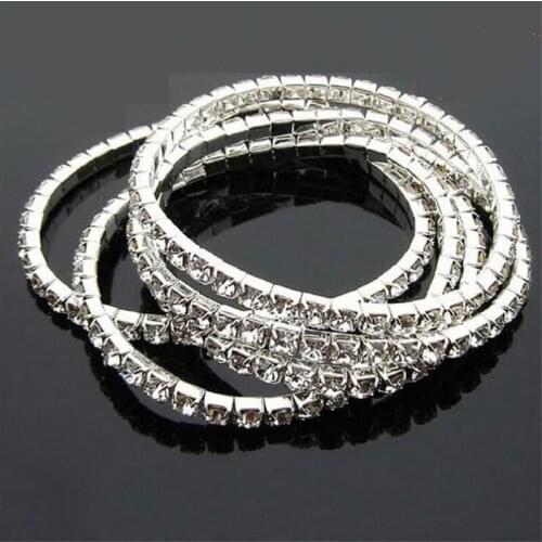 2019 Fashion Silver Color 1 2 3 4 5 Rows Crystal Rhinestone Wedding Elastic Bridal Bracelet Bangle Bling Wristband Women Jewelry