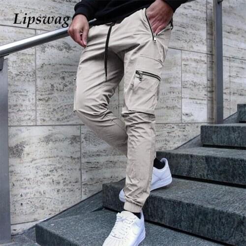 2021 Spring Summer Casual Men Pants Fashion Zipper Pockets Cargo Trousers Mens Mid Waist Drawstring Pencil Pants Streetwear 3XL