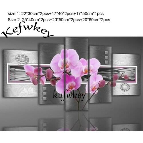 5pcs/set needlework diy diamond painting kits diamond embroidery plant full rhinestone Pink orchid cross stitch diamond painting