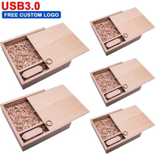 5pcs/lot Free Custom Logo Maple Wooden USB3.0 + BOX USB Flash Drive Pendrive 64GB 32GB 16GB 8GB U Disk Photography Wedding Gifts