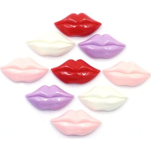 5Pcs 4 Colors Resin Lips Beads Decoration Crafts Flatback Cabochon Embellishments Scrapbooking Fit Jewelry Carft DIY Accessories
