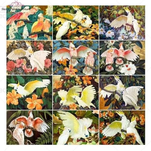 Full Drill Diamond Painting Cross Stitch Kit Parrot Family Diamond Embroidery Bird Animal Picture Of Rhinestones Home Decor Gift