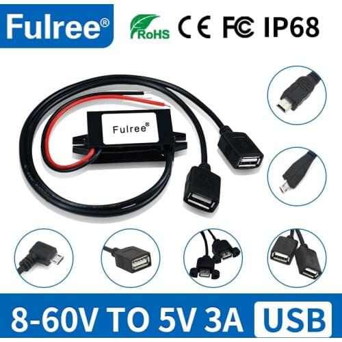 Type C Mini Micro Female USB Connector 12V 24V 36V to 5V Car Smartphone Charger Adapter DC Buck Power Converter Type-C USB-C