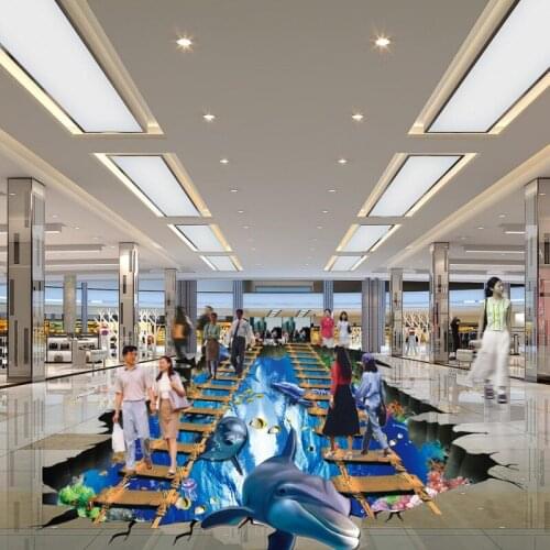 Free shipping custom store square self-adhesive waterproof Underwater world dolphin floor wallpaper mural