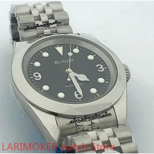 BLIGER 904L Stainless Steel Strap Bracelet Sapphire Glass Bezel Black Dial Automatic Winding Fashion Waterproof 100M Mens Watch