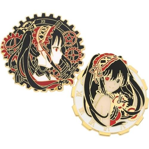 Anime DATE A LIVE Nightmare Brooch Cartoon Enamel Pins Tokisaki Kurumi Figure Metal Badge Cosplay Jewelry Lapel Pin Halloween