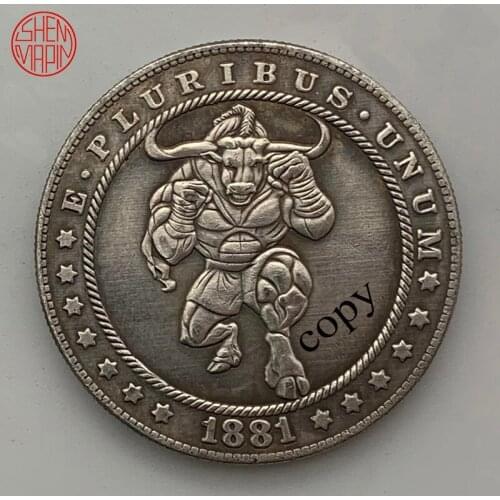 Bull 1881 Hobo Nickel Copy Coin Morgan Dollar Copper Coins Collectibles Challenge Coin