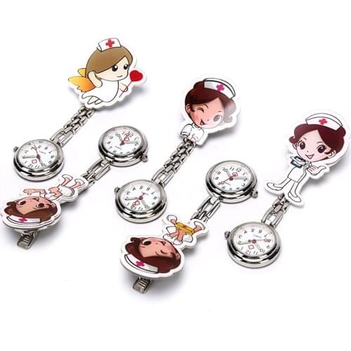 1Pcs Fashion Beautiful Flower 3D Cartoon Animal Girls Ladies Women Nurse Watches Unisex Doctor Pocket Hang Clip Watches