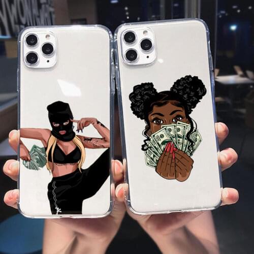 Make Money Not Friends Kash Afro Black Girl Fundas Phone Case for iPhone 12 Pro Max 11 XS SE 2020 XR X 7 8 6 Plus Silicone Cover