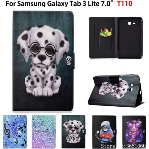 Case For Samsung Galaxy Tab 3 Lite 7.0 SM-T110 T110 T111 T113 T116 Cover Cute Cat Dog Silicon PU Leather Funda Stand Coque Shell