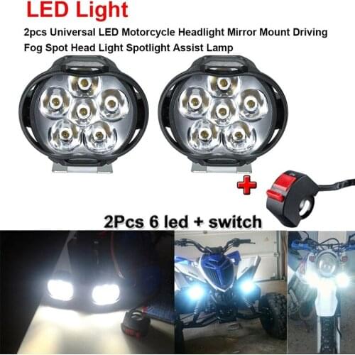 2Pcs 6 LED Motorcycle Light Headlight Assembly 10W +Switch Universal Scooter Fog Spotlight 6000K White Motorcycle DRL Lamp