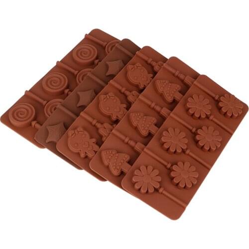 HILIFE DIY Chocolate Dessert Starfish Flower Hard Candy Mold Silicone Mould Lollipop Mold With Plastic Rod 6 Lattices