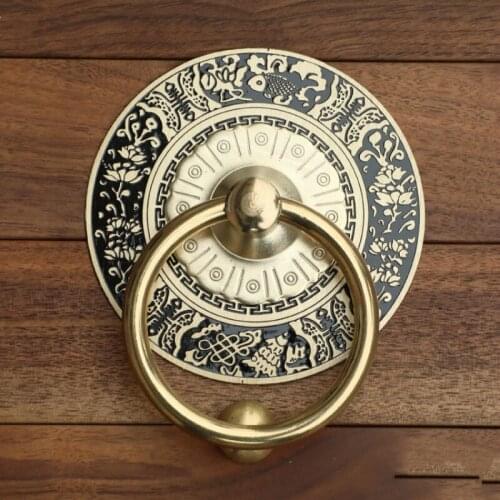 Chinese antique brass door handle, wood engraving decorative wooden door handle door pulls