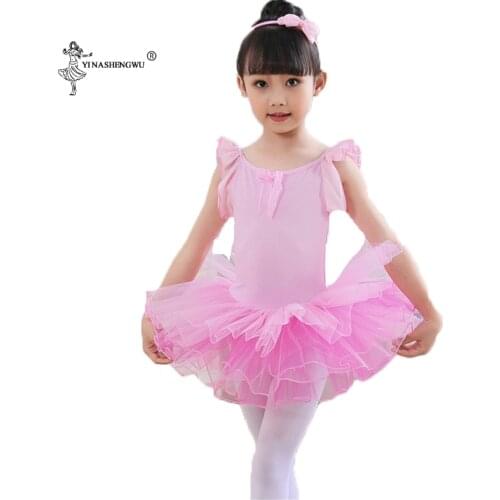 Girls Dance Tutu Dress Ballet Dress Short Sleeve Ballet Clothing Dance Wear With Chiffon Skirts High Quality Ballet Dress