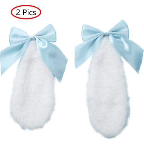 2Pcs Kawaii Women Girls Hair Clip Cute Bunny Plush Lop Ears Hair Claw Rabbit Hairpin Ribbon Bowknot Cosplay Hair Accessories