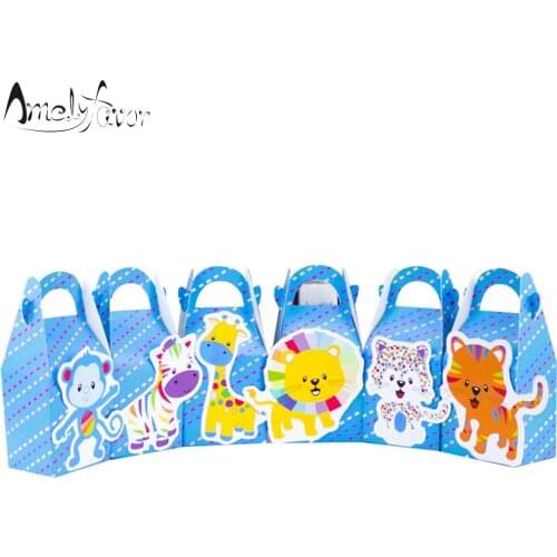 Safari Rainbow Animals Favor Box Candy Box Gift Box Cupcake Box Animal Birthday Party Supplies Decoration Event Party Container