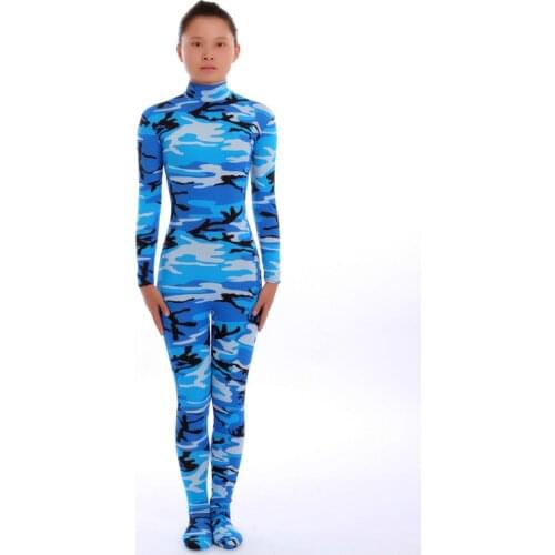 Kid Adult Blue Camo Unisex Spandex Zentai costume dancewear Unitard Bodysuit No Hood & Hands