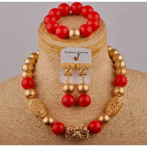 Red African Jewelry Set Women Costume Necklace African Set Nigerian Beads Jewelry Sets