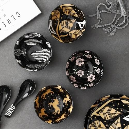 Japanese Style Printing Creative 4.5 Inch Bowl Chinese Ceramics Soup Cute Bowls 350ml Can Be Heated Home Kitchenware