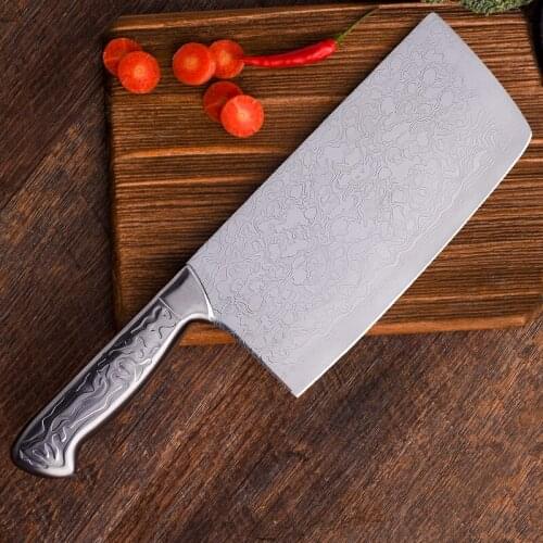 GZV Kitchen Knife Damascus Laser Pattern Chinese Chef Knife Stainless Steel Butcher Meat Chopping Cleaver Knife Vegetable Cutter