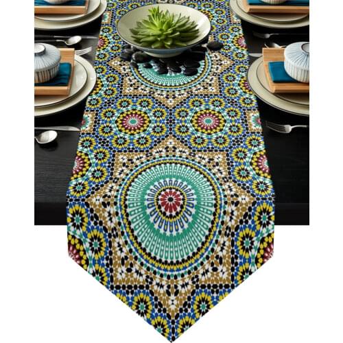 Morocco Colorful Flowers Arabesque Table Runner Modern Table Flag Home Party Country Wedding Decoration Tablecloth Table Runners