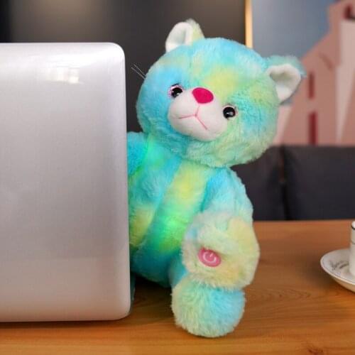 25cm Lovely Blue Luminous Cat Plush Stuffed Animal Toy LED Light Pillow Sleeping with Children Gift