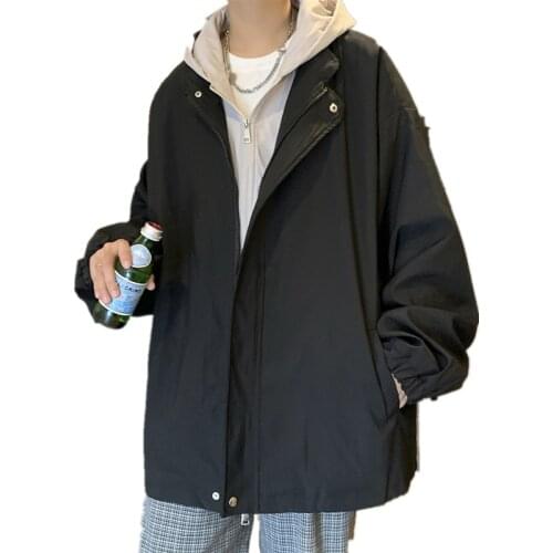 Fashion brand mens windbreaker solid color coat coat retro mens casual long coat coat loose windbreaker men DA22