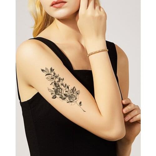 Fashion Women Temporary Tattoo Sticker Black Flower Tattoo Transfer Peony Rose Design Tattoos Girl Arm Body Art Sexy Fake Tattoo