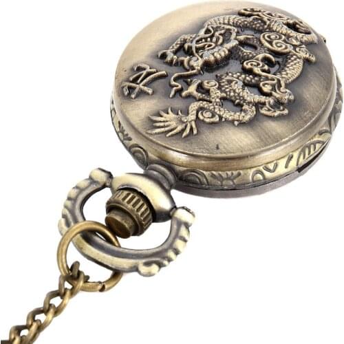 Fashion Unisex Vintage Quartz Pocket Watch Alloy Flying Dragon Necklace Pendant Men Women Sweater Chain Clock Gifts LXH