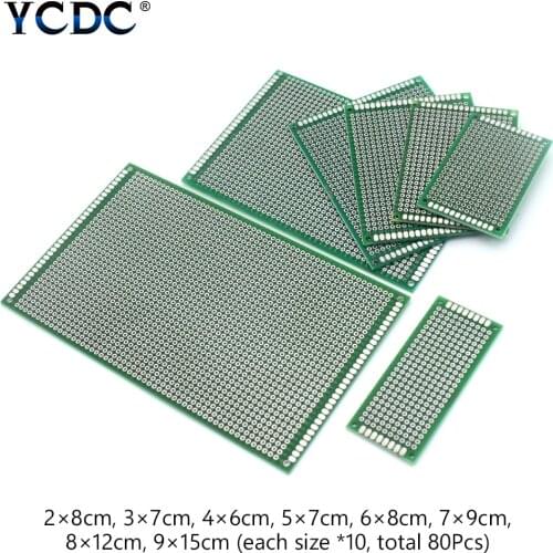 80Pcs 8 Sizes Mix PCB Prototype Circuit Board Double-sided Strip Breadboard