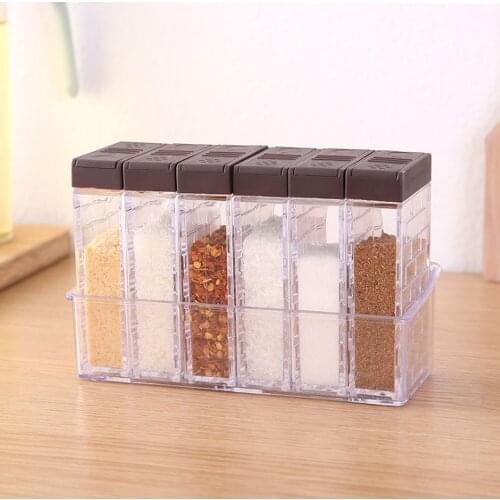 Transparent plastic seasoning box with base seasoning bottle set of six kitchen salt and seasoning jar seasoning storage box