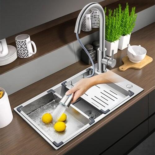 68x40cm Kitchen Sink Side Hole Single Bowel Kitchen Sink 304 Stainless Steel Kitchen Thickened Washbasin Sink Above Counter