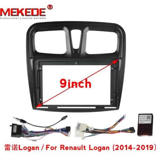 MEKEDE Car Navigation Fascia Frame For Renault Logan Sandero Symbol 2014-2019 Radio Facia Mounting Kit Panel With Power Cable