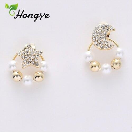Silver 925 Star and Moon Stud Earrings Ear Accessories Cute Gold Metal Ear Nails for Girl Natural Pearl Statement Jewelry