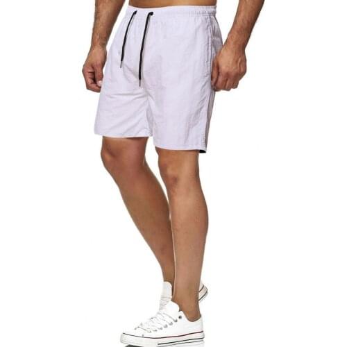 Men Swimming Shorts Solid Color Elastic Waist Sports Drawstring Quick Dry Pockets Loose Beach Board Shorts Casual Beachwear