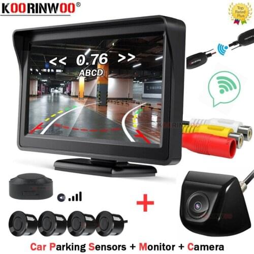 Koorinwoo Parking System Sensors For Cars Anti Radar Front And Rear Parking Sensors Security Camera + Monitor Rear View Camera