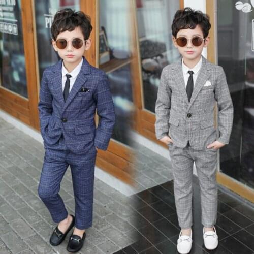 Top Quality Flower Boys Wedding Suit Gentleman Kids Formal Tuxedo Dress Children Party Performance Blazer Necktie Pants Costume