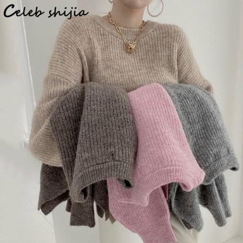 Pink Streetwear Split Sweater Woman Fall 2021 Korean Chic Oversized Knit Jumpers Female Winter Lantern Sleeve Knitted Pullover