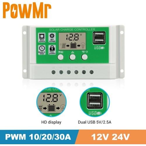 Y-SOLAR 30A 20A 10A PWM Solar Charge Controller Lithium Battery Lead Acid Battery 12V 24V Auto With Dual USB Solar Regulator New