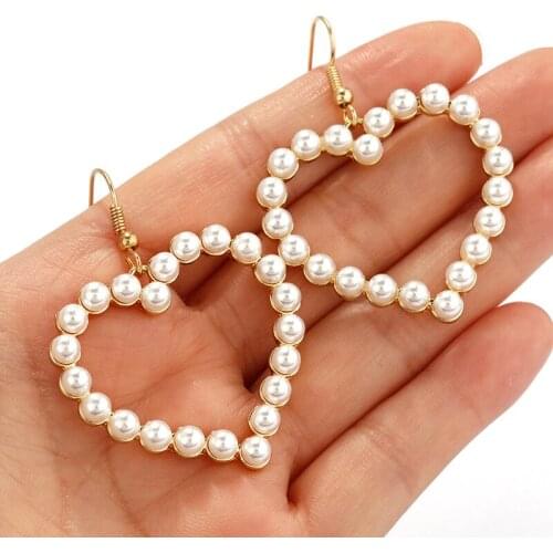 AENSOA New Simple Small Heart Pearl Drop Earrings For Women Fashion Statement Wedding Jewelry Gift Pendientes