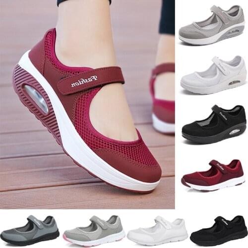 Women Tennis Shoes Breathable Mesh Velcro Height-increasing Non-slip Female Footwear Outdoor Walk Sneakers Thick Bottom Platform