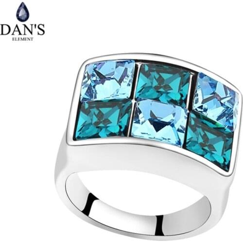 DANS ELEMENT 6 Colors Real Austrian Crystals Geometric Fashion Ring for women New 107420Blue