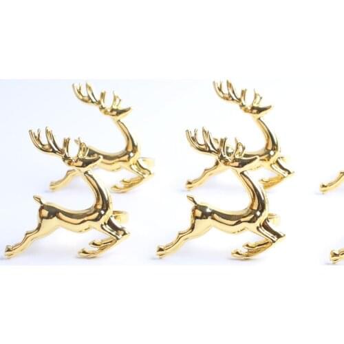 Zinc Alloy Gold Elk Napkin Buckle Ring Deer Napkin Rings Holder Christmas Table for Kitchen Dinning Table Xmas Party Events12pcs