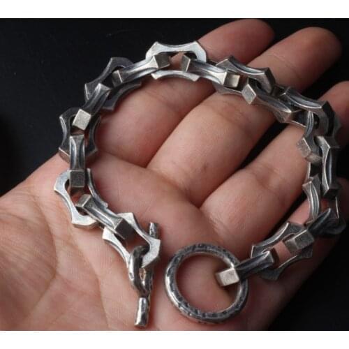925 Sterling Silver drgons bone men Link oxidized chain bangle Bracelet A5291