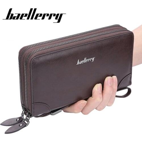 Baellerry Brand Casual Business Men Long Wallet Double Zipper Coin Pocket Purse Men Wallets Card Holder Large Wallet Male Clutch