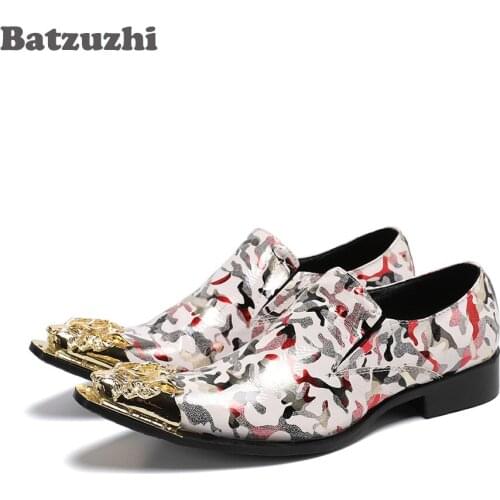 Batzuzhi New Chaussure Homme Luxury Male Formal Party Flats Shoes Personality Genuine Leather Shoes Men, Big Size EUR38-46