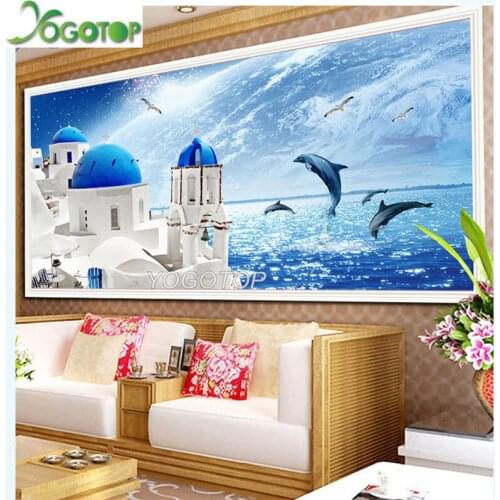 Large DIY Diamond painting Mediterranean fantastic castle 5d Diamond Embroidery square round mosaic Rhinestone Home Decor YY4467